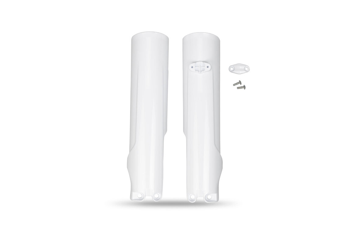 UFO Husky White Lower Fork Guards for Husqvarna: FC250 (2023-2027), FC250 Factory Edition (2025-2026), FC250 Rockstar Edition (2022-2024), FC350 (2023-2027), FC350 Heritage (2023, 2025), FC450 (2023-2027), FC450 Factory Edition (2025-2026), FC450 Rockstar Edition (2022-2024), ...and more