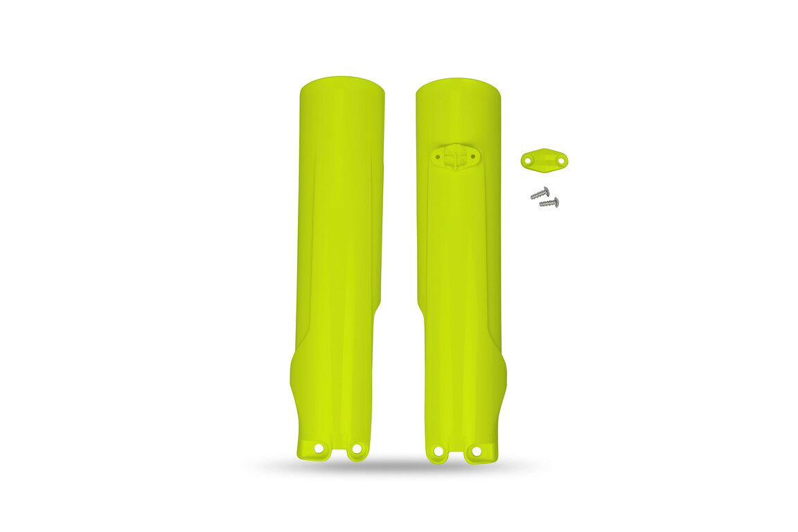 UFO Yellow Lower Fork Guards for Husqvarna: FC250 (2023-2027), FC250 Factory Edition (2025-2026), FC250 Rockstar Edition (2022-2024), FC350 (2023-2027), FC350 Heritage (2023, 2025), FC450 (2023-2027), FC450 Factory Edition (2025-2026), FC450 Rockstar Edition (2022-2024), ...and more