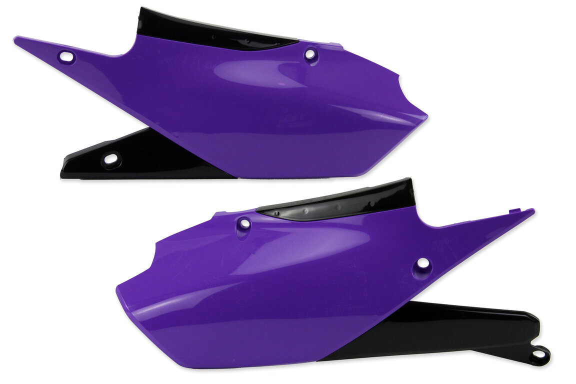 UFO Purple Side Number Plates for Yamaha: WR250F (2020-2024), WR450F (2019-2023), YZ250F (2019-2023), YZ250FX (2020-2024), YZ450F (2018-2022), YZ450FX (2019-2023)