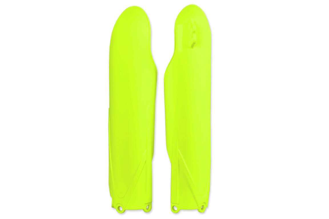 Polisport Flo Yellow Lower Fork Guards for Yamaha: YZ125 (2015-2026), YZ125X (2020-2026), YZ250 (2015-2026), YZ250F (2010-2023), YZ250FX (2015-2024), YZ250X (2016-2026), YZ450F (2010-2022), YZ450FX (2016-2023)