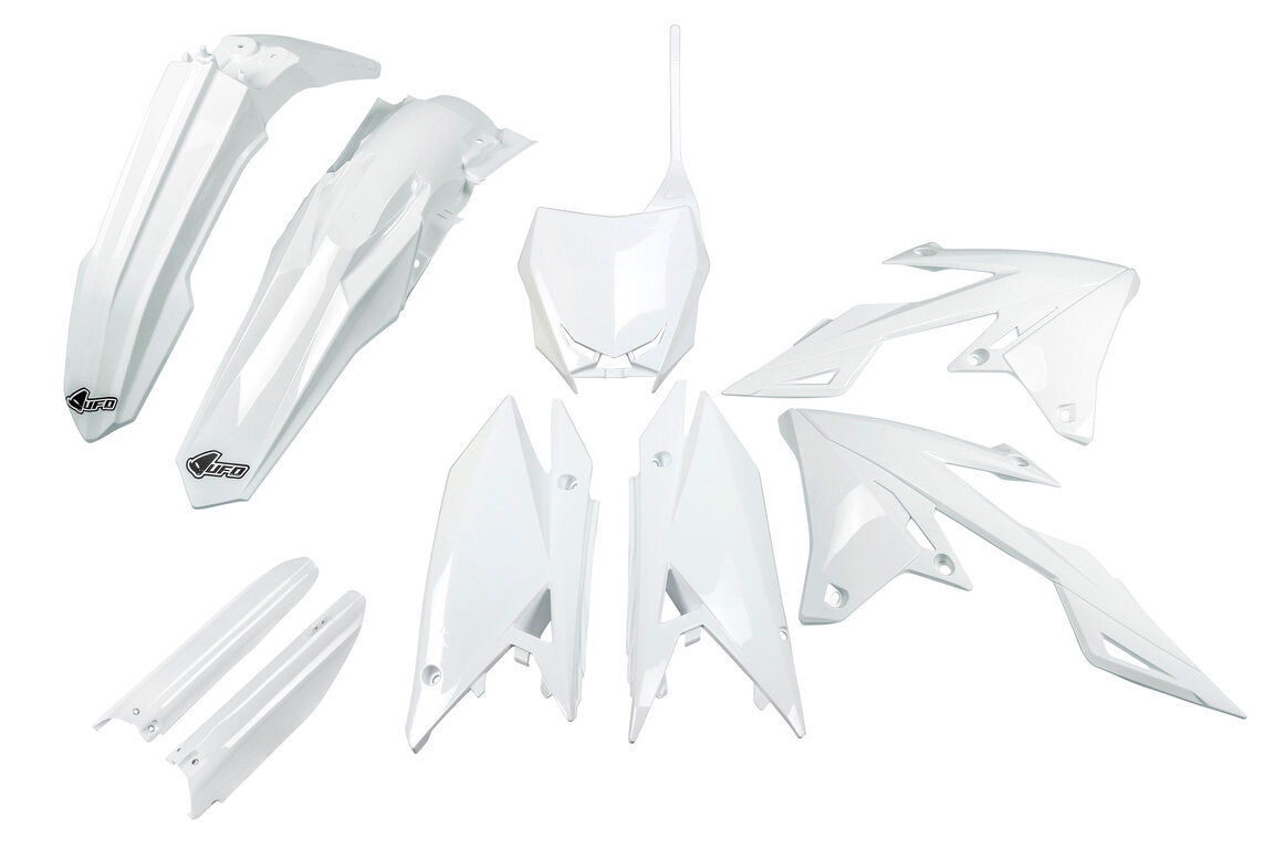 UFO White w/ Forks Plastic Kit for Suzuki: RMZ250 (2019-2026), RMZ450 (2018-2026)