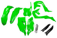 UFO OEM 20-23 Color w/ Forks Plastic Kit for Kawasaki: KX250F (2021-2024), KX250F 50th Anniversary Edition (2024), KX250X (2022-2024), KX250XC (2021), KX450F (2019-2023), KX450SR (2022-2023), KX450X (2022-2023), KX450XC (2021)