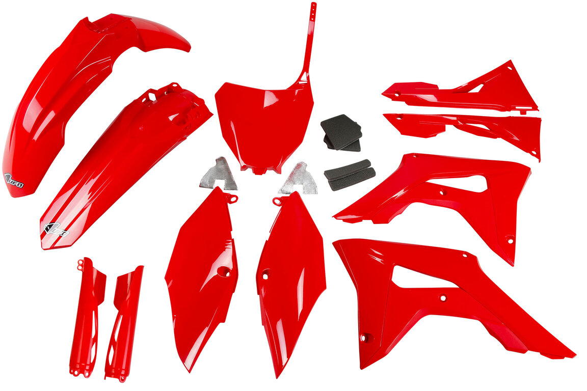 UFO Red with Forks Plastic Kit for Honda: CRF250R (2018-2021), CRF450R (2017-2020)