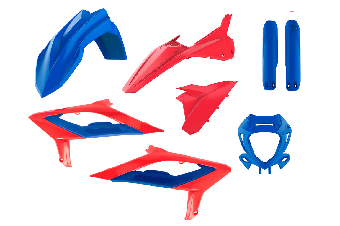 Polisport Racing Version Blue/Red with Forks Plastic Kit for Beta: 125 RR (2023-2024), 125 RR Race Edition (2023-2024), 200 RR (2023-2024), 200 RR Race Edition (2023-2024), 250 RR (2023-2024), 250 RR Race Edition (2023-2024), 300 RR (2023-2024), 300 RR Race Edition (2023-2024), 350 RR (2023-2024), 3...and more
