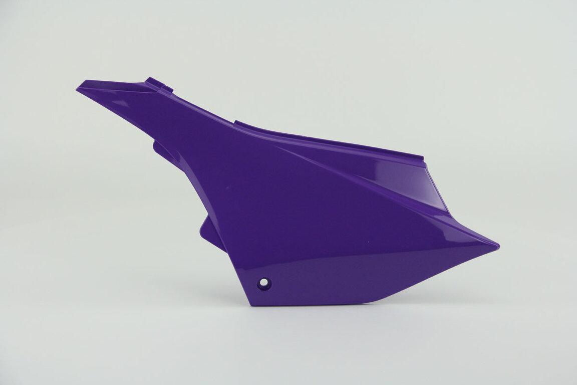 Left Side UFO Purple Side Number Plates replacement plastics for 02-27 Yamaha YZ125, YZ250 dirt bikes.