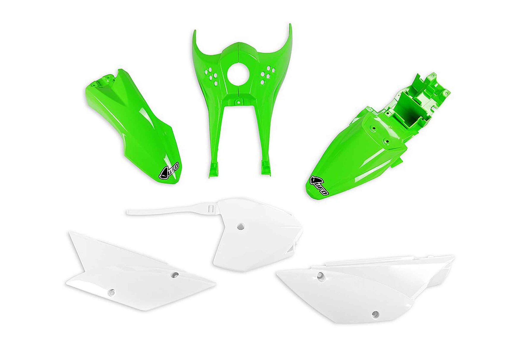 UFO Green, White Plastic Kit fits 10-26 KLX110